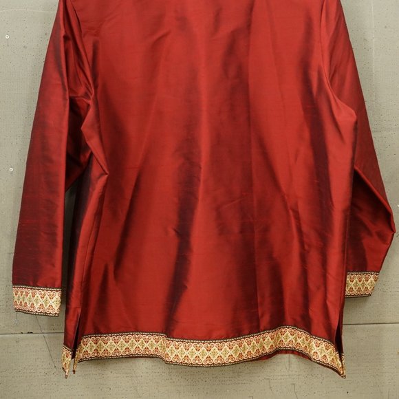 NWT 100% Silk Lore Beth Terrell Maroon Gold Trim Long Sleeve 2x Blouse Jacket - Picture 6 of 8